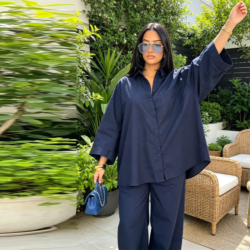 Conjunto oversize de camisa y pantalón ancho para mujer — Streetwear cómodo 2026