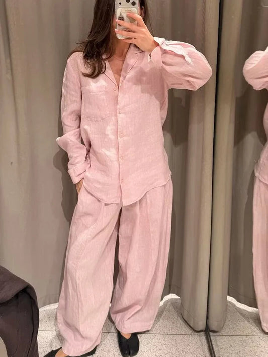 Conjunto camisa y pantalón ancho para mujer — Casual y cómodo, primavera-verano 2026