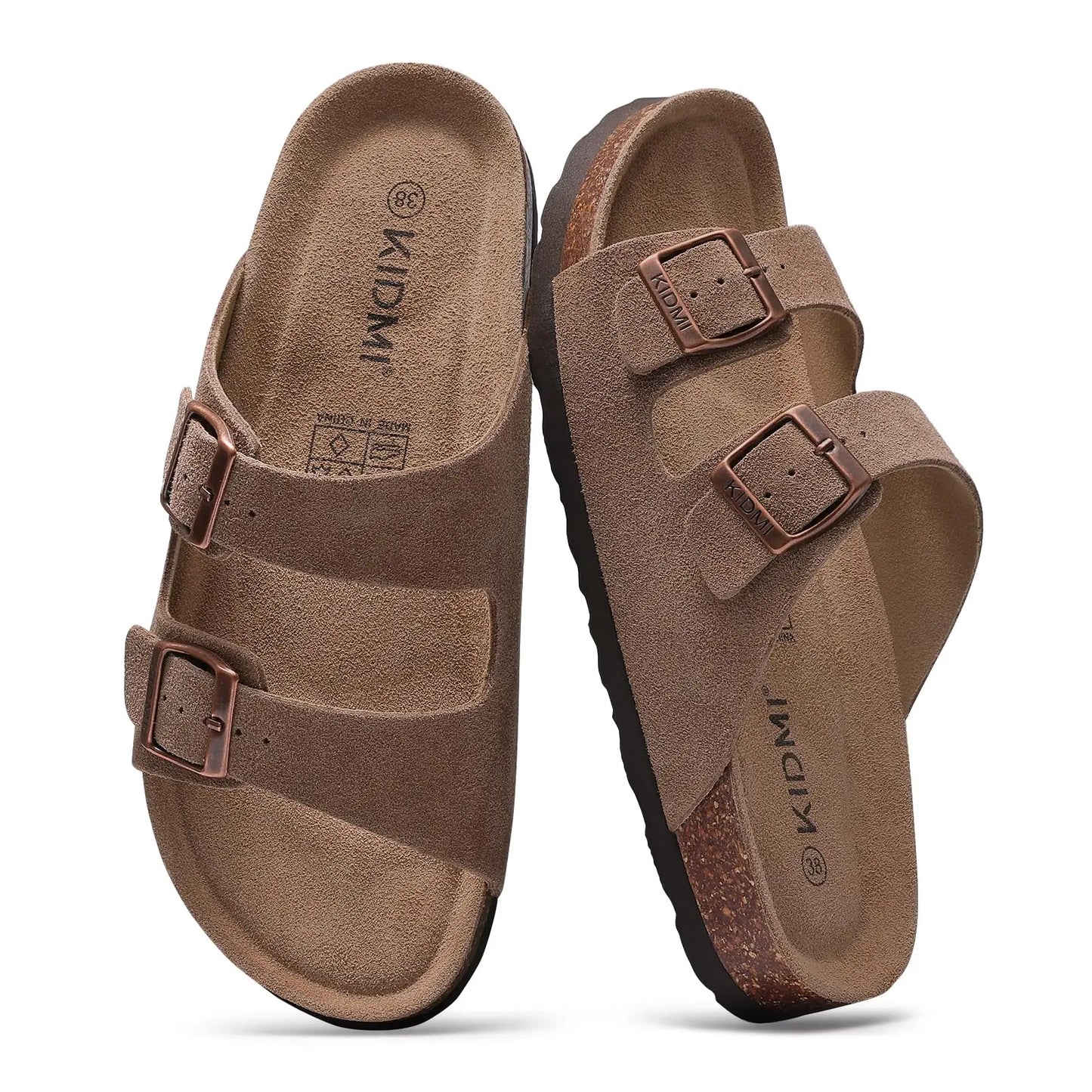 Sandalias de verano con corcho ajustables — Unisex, soporte de arco, ante genuino