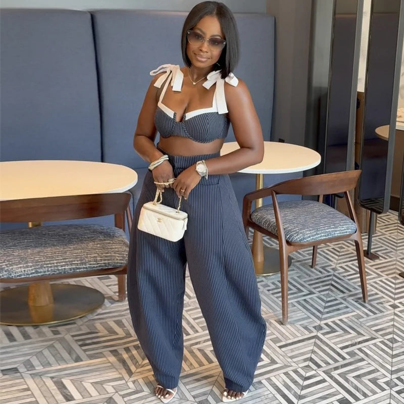Conjunto elegante de hombro descubierto y pantalón ancho para mujer — Verano 2026