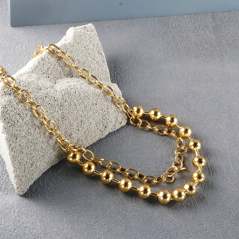Collar de cadena de bolas en acero inoxidable — Unisex, minimalista y resistente