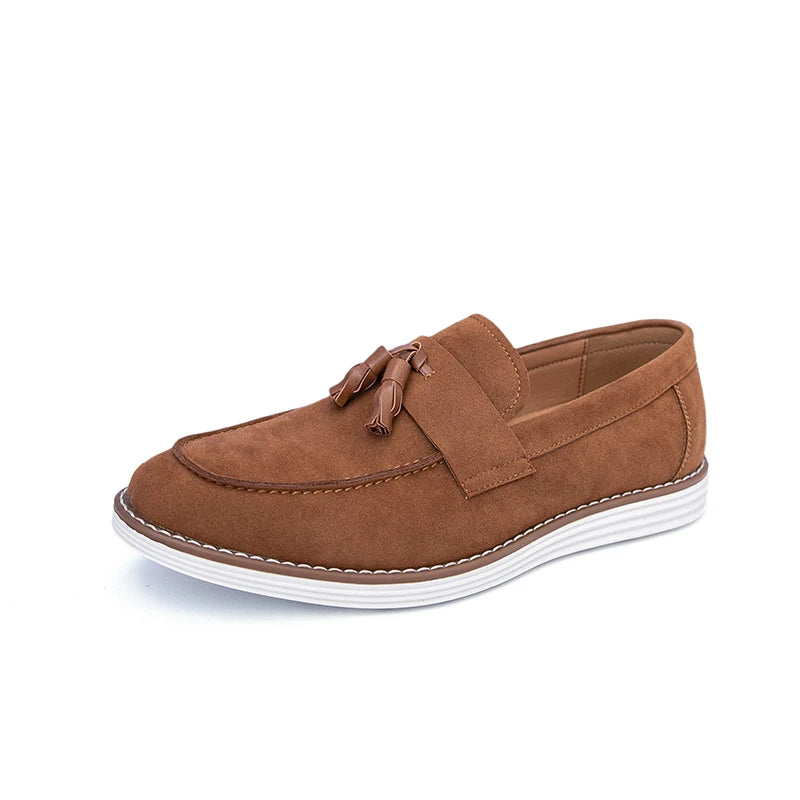 Mocasines con borlas para hombre — Cuero ante, zapatos de conducción cómodos y elegantes