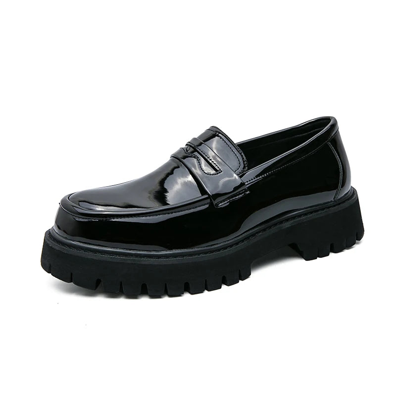 Zapatos de plataforma para hombre — Mocasines formales negros con suela gruesa, boda y oficina