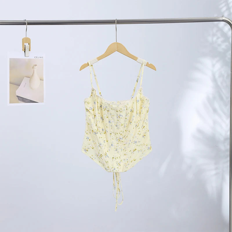 Blusa sin mangas con estampado floral para mujer — Ajustada con cordones en la espalda, verano 2026
