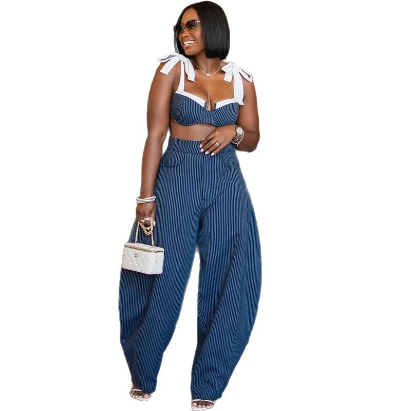 Conjunto elegante de hombro descubierto y pantalón ancho para mujer — Verano 2026