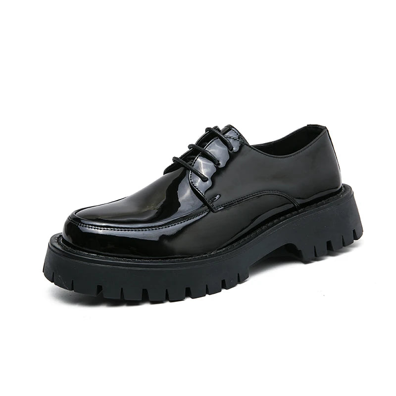 Zapatos de plataforma para hombre — Mocasines formales negros con suela gruesa, boda y oficina