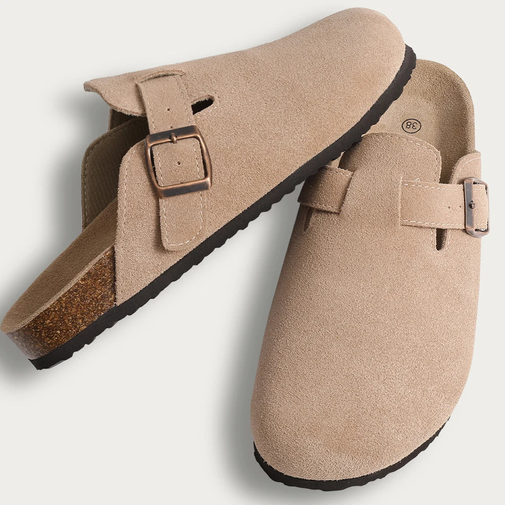 Zuecos de corcho para mujer — Suela antideslizante con soporte de arco, moda 2026