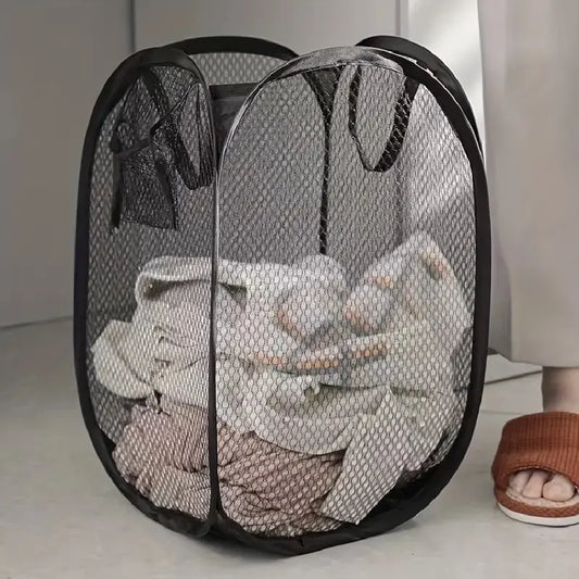 Cesta de ropa sucia plegable de malla — Gran capacidad, organización del hogar