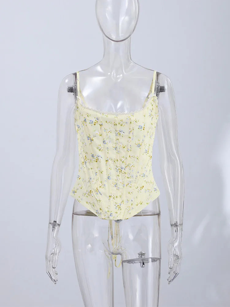 Blusa sin mangas con estampado floral para mujer — Ajustada con cordones en la espalda, verano 2026