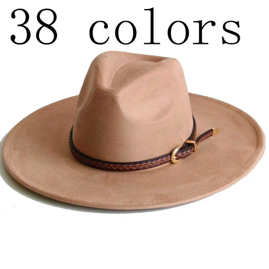 Vegan Suede Fedora Rancher Hats Blank Hats for Burning teardrop shaped Top 9.5cm Brim Unisex  felt Jazz Hat sombrero