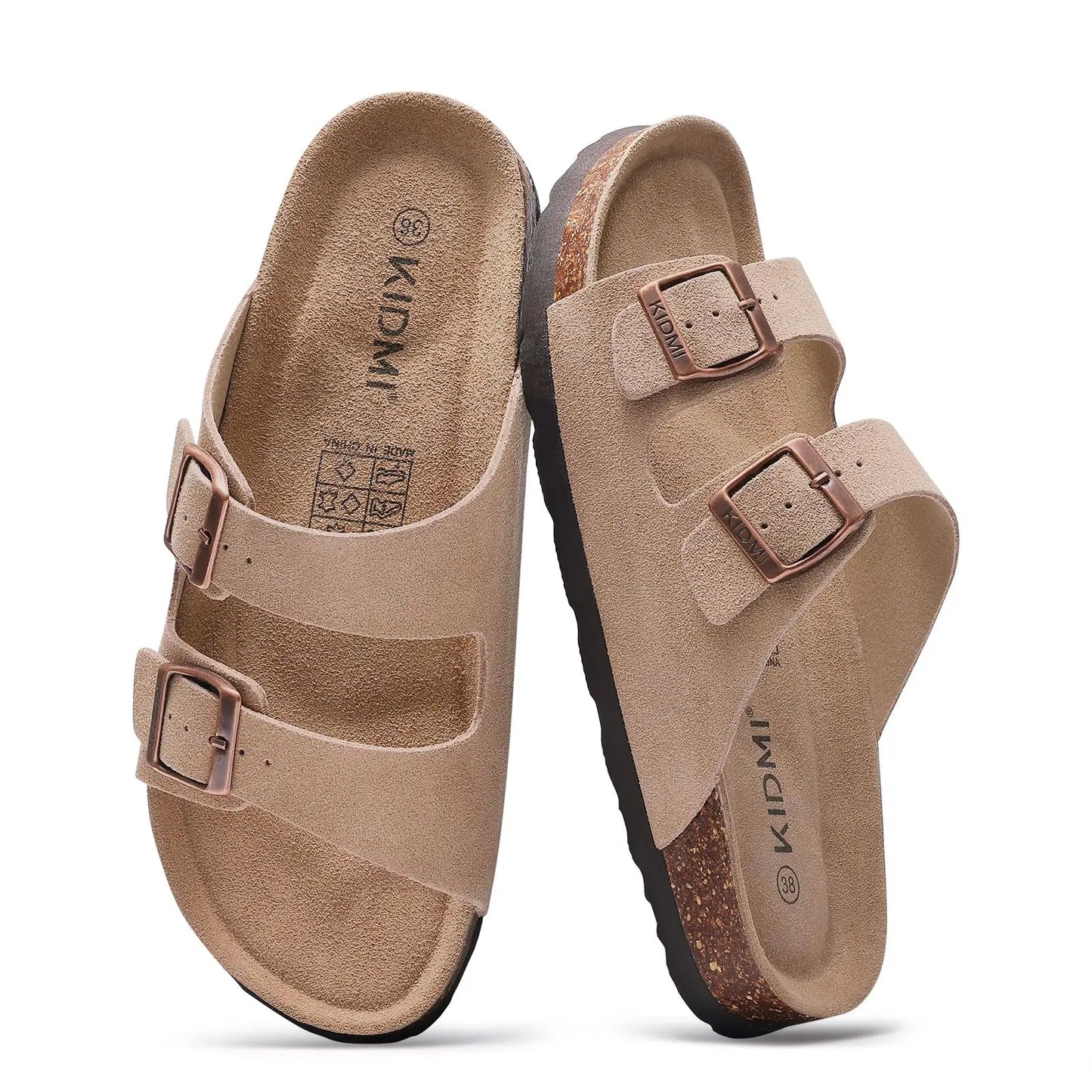 Sandalias de verano con corcho ajustables — Unisex, soporte de arco, ante genuino