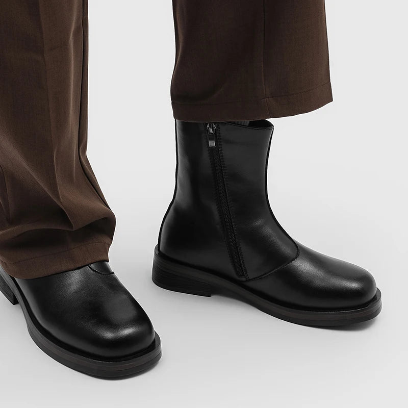 Botas Chelsea mid-top para hombre — Cremallera lateral, estilo moto casual urbano 2026