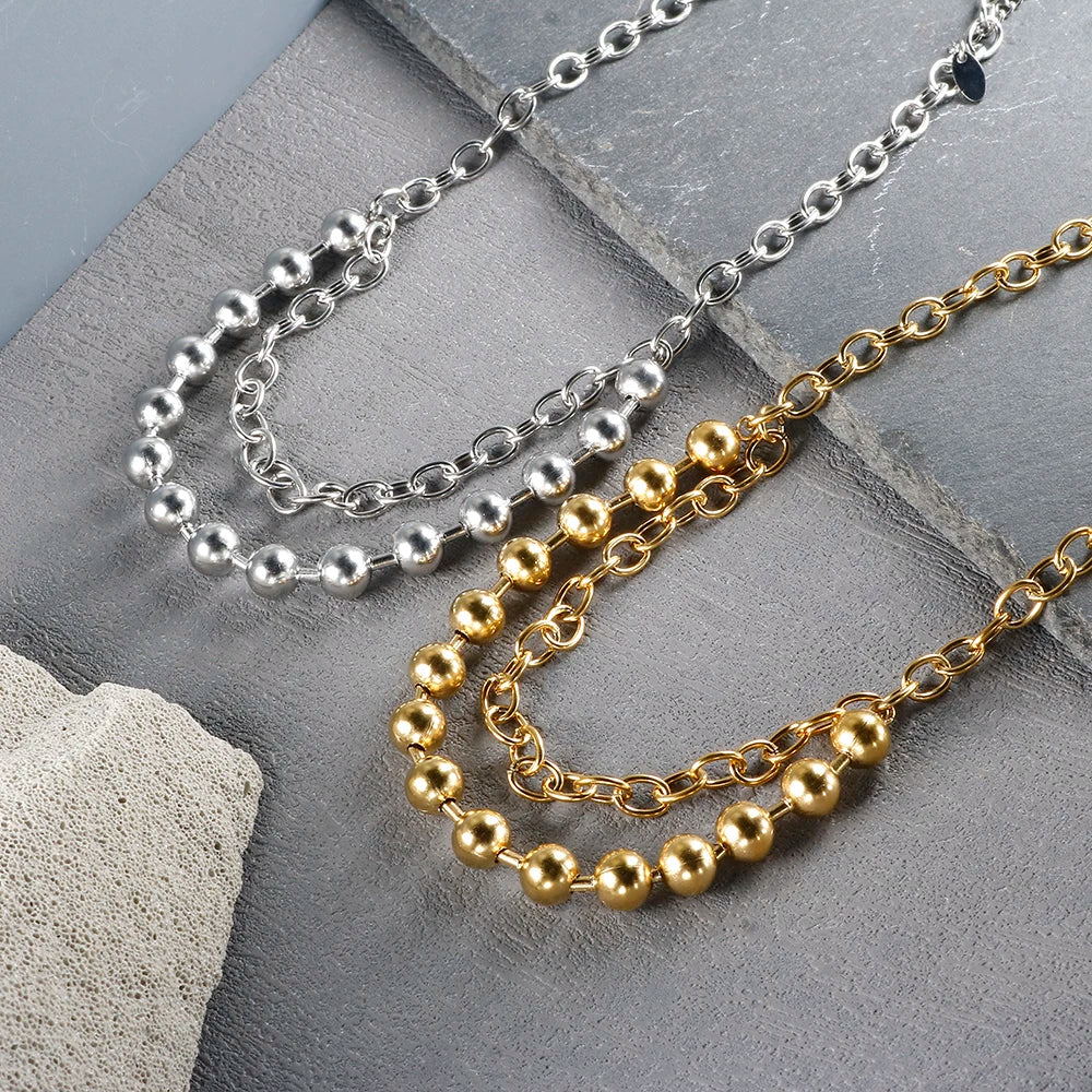 Collar de cadena de bolas en acero inoxidable — Unisex, minimalista y resistente
