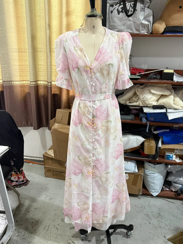 Vestido mini floral con mangas abullonadas y volantes — Mujer verano 2026