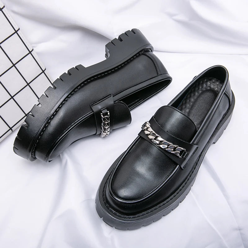Zapatos de plataforma para hombre — Mocasines formales negros con suela gruesa, boda y oficina