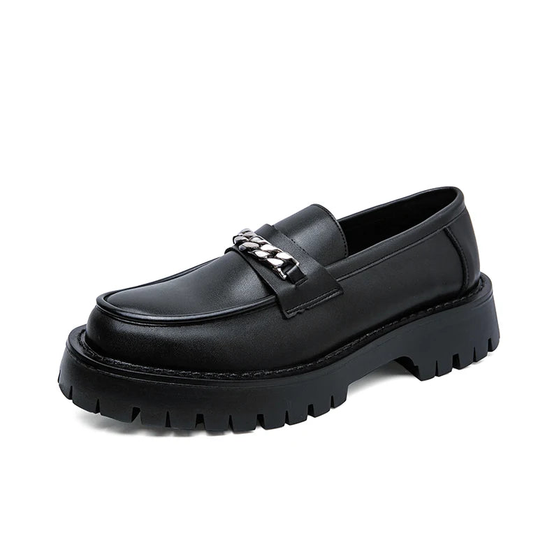 Zapatos de plataforma para hombre — Mocasines formales negros con suela gruesa, boda y oficina