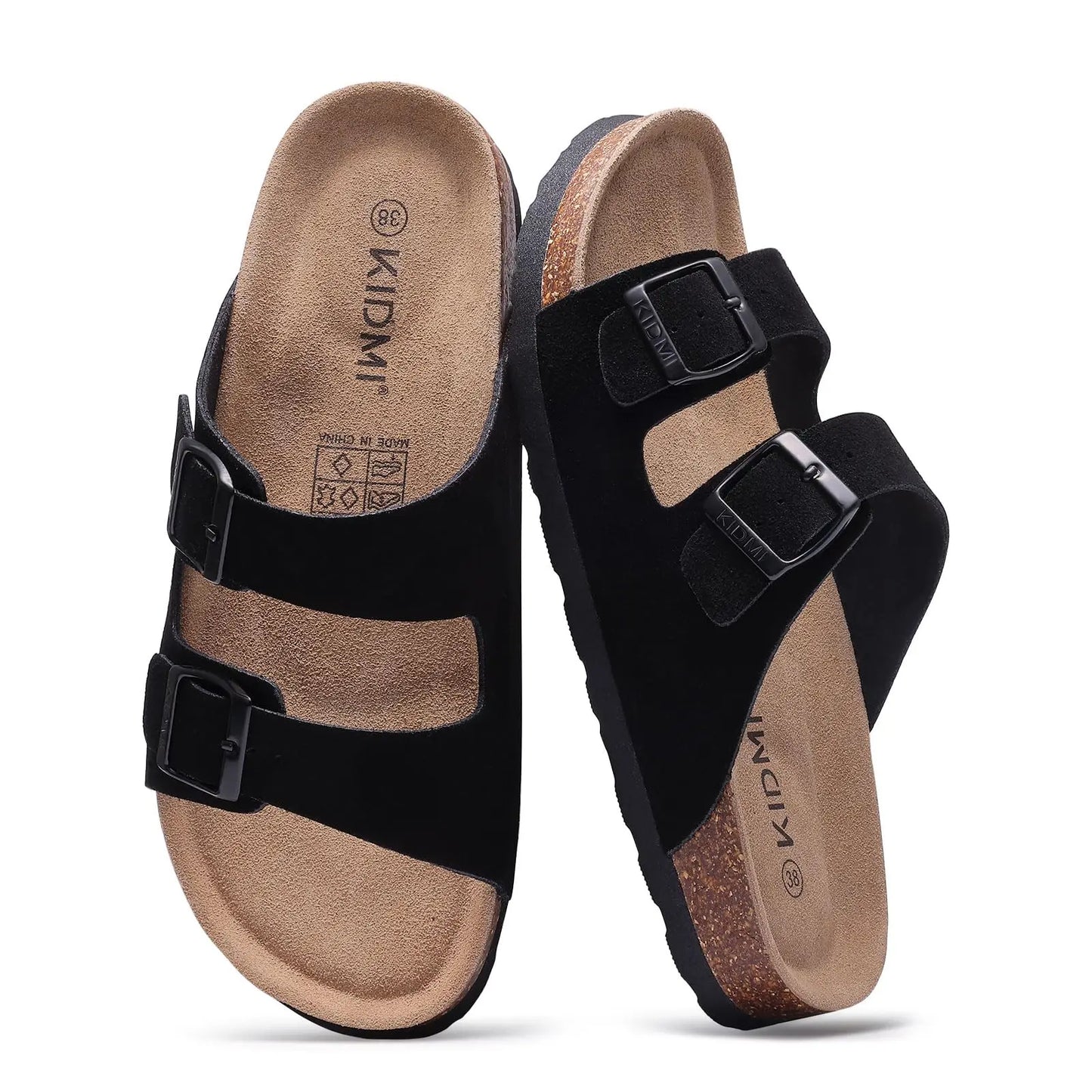 Sandalias de verano con corcho ajustables — Unisex, soporte de arco, ante genuino