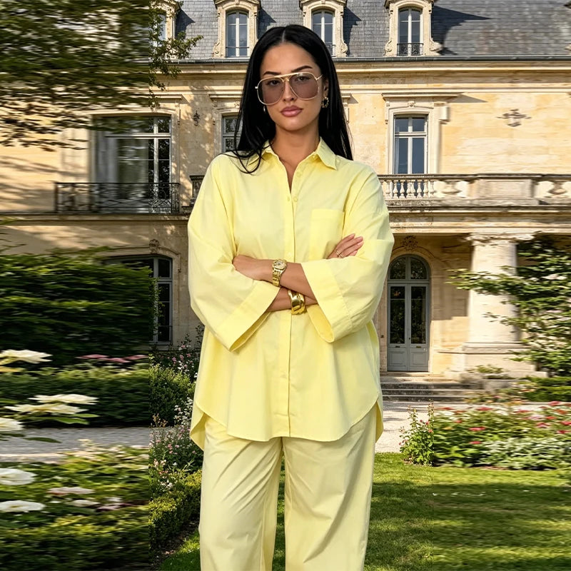 Conjunto oversize de camisa y pantalón ancho para mujer — Streetwear cómodo 2026