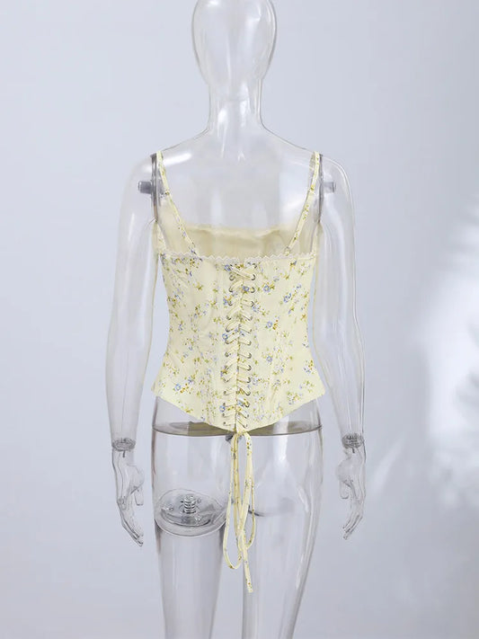 Blusa sin mangas con estampado floral para mujer — Ajustada con cordones en la espalda, verano 2026