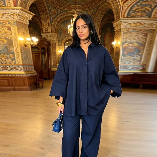 Conjunto oversize de camisa y pantalón ancho para mujer — Streetwear cómodo 2026