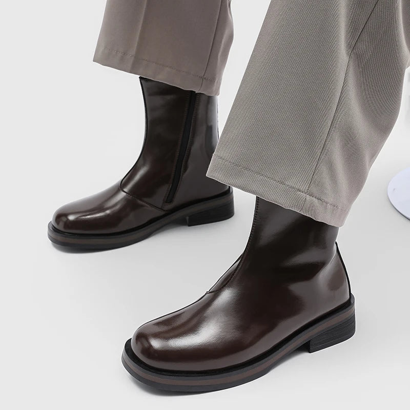 Botas Chelsea mid-top para hombre — Cremallera lateral, estilo moto casual urbano 2026