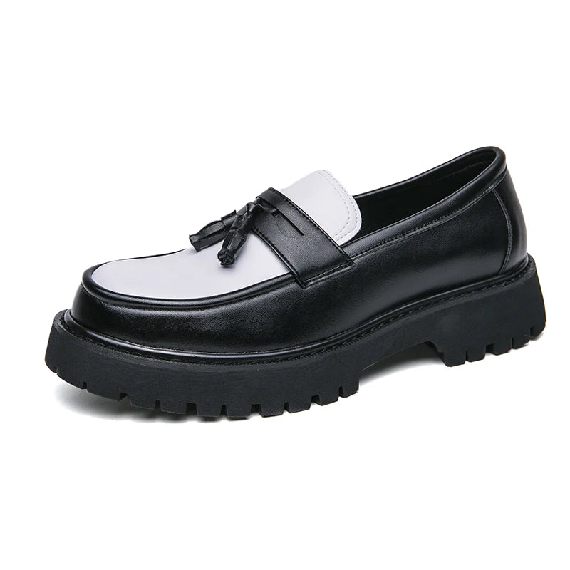 Zapatos de plataforma para hombre — Mocasines formales negros con suela gruesa, boda y oficina