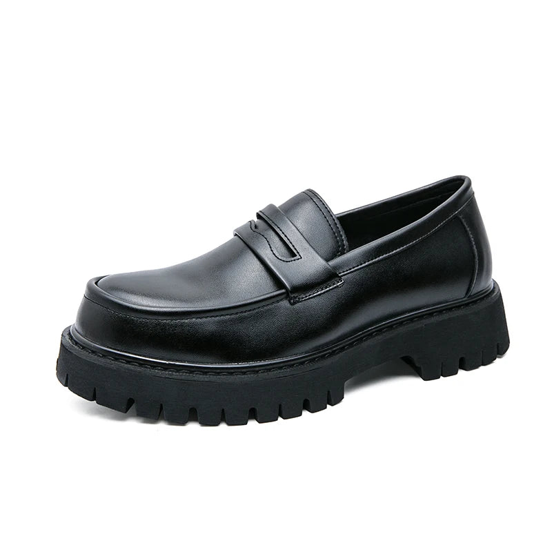 Zapatos de plataforma para hombre — Mocasines formales negros con suela gruesa, boda y oficina