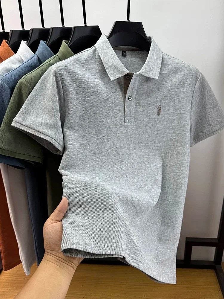 Polo de algodón 100% para hombre — Manga corta con bordado, estilo golf casual verano 2026