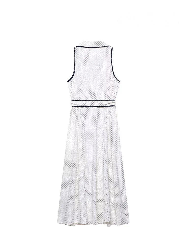 Vestido midi camisero de lunares para mujer — Elegante sin mangas, verano 2026