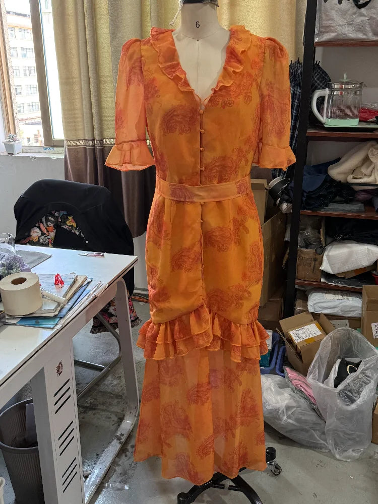 Vestido mini floral con mangas abullonadas y volantes — Mujer verano 2026