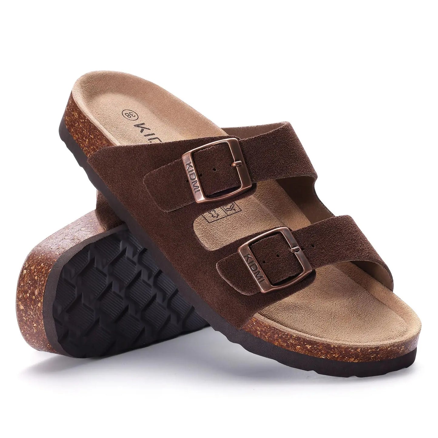 Sandalias de verano con corcho ajustables — Unisex, soporte de arco, ante genuino