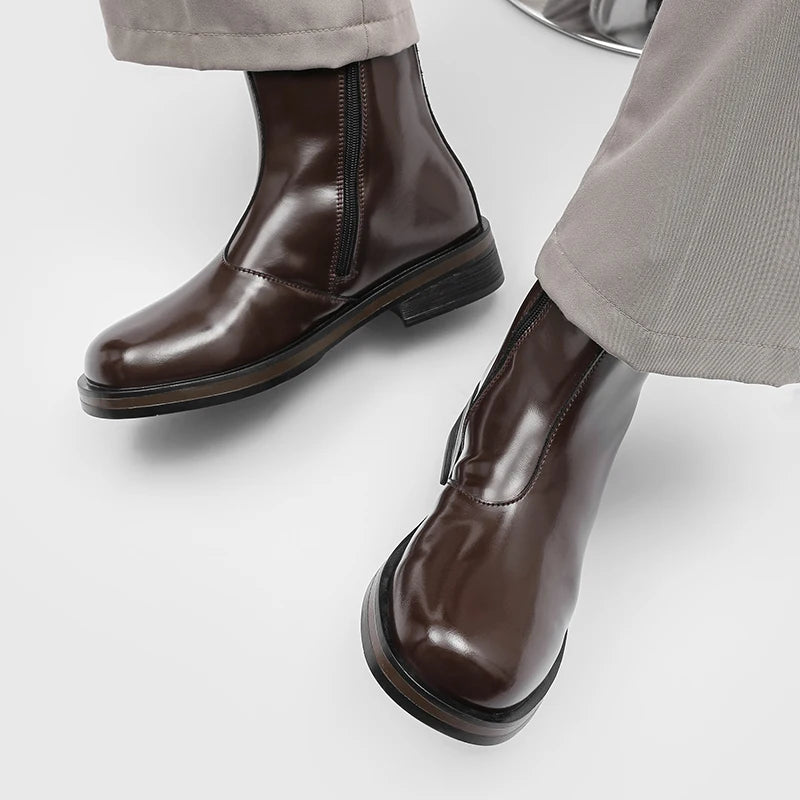Botas Chelsea mid-top para hombre — Cremallera lateral, estilo moto casual urbano 2026