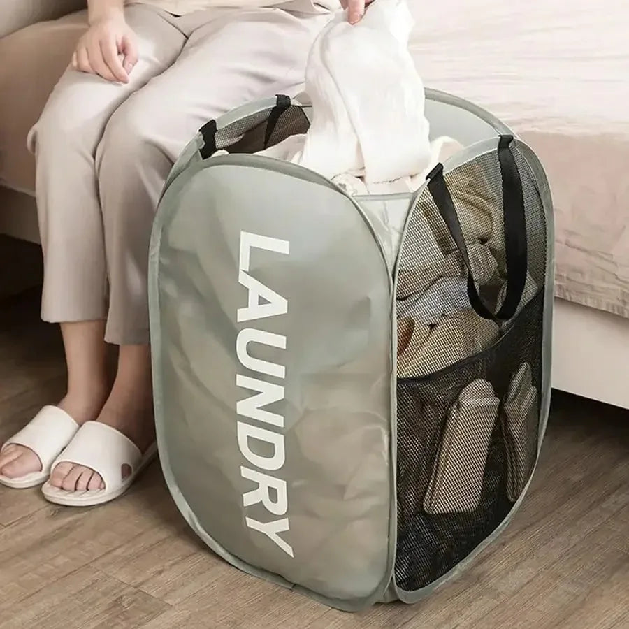 Cesta de ropa sucia plegable de malla — Gran capacidad, organización del hogar