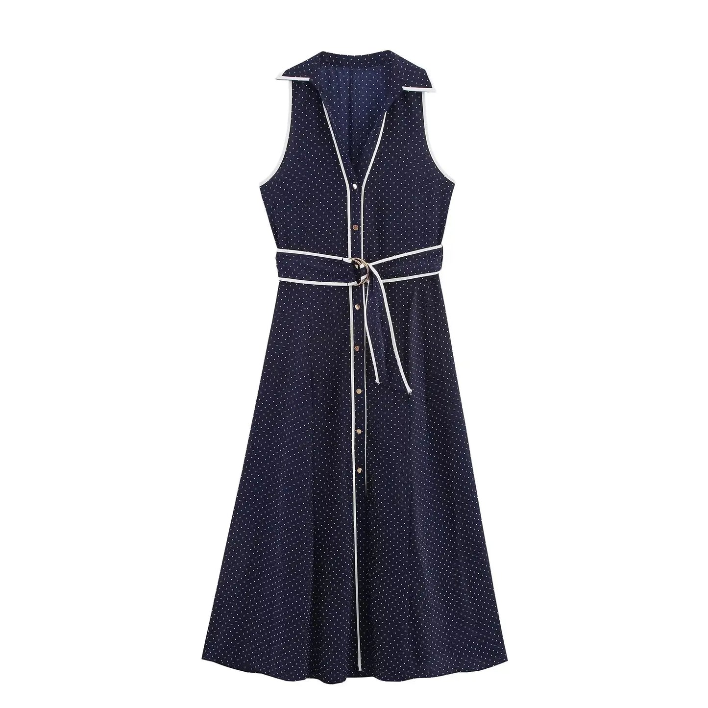 Vestido midi camisero de lunares para mujer — Elegante sin mangas, verano 2026