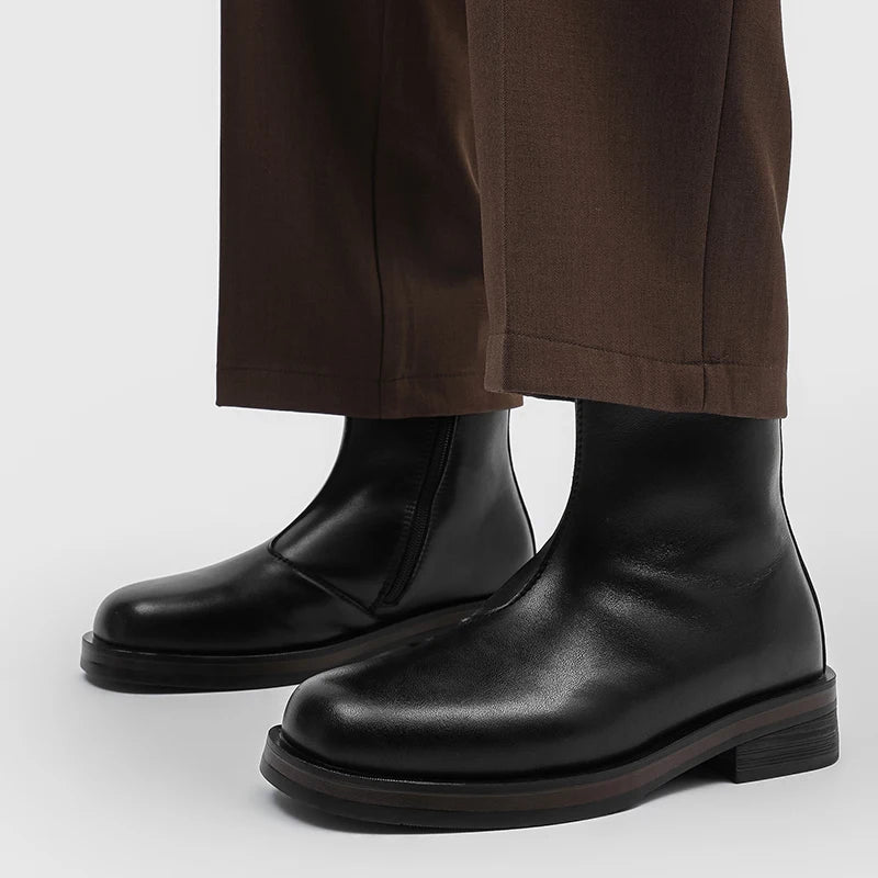 Botas Chelsea mid-top para hombre — Cremallera lateral, estilo moto casual urbano 2026