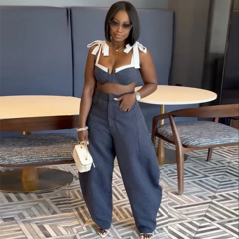 Conjunto elegante de hombro descubierto y pantalón ancho para mujer — Verano 2026