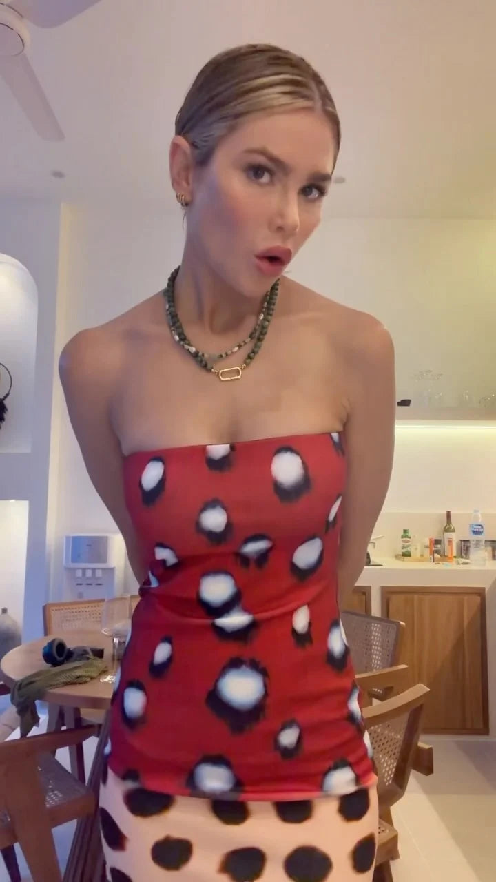 Vestido midi con abertura lateral y estampado de puntos — Mujer Y2K verano 2026