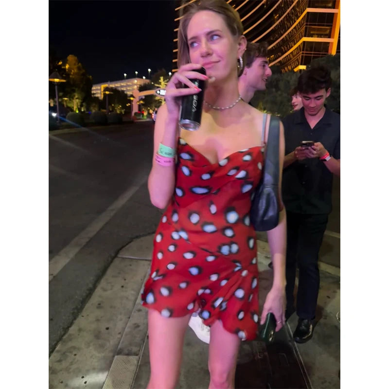 Vestido midi con abertura lateral y estampado de puntos — Mujer Y2K verano 2026