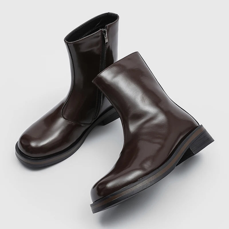 Botas Chelsea mid-top para hombre — Cremallera lateral, estilo moto casual urbano 2026
