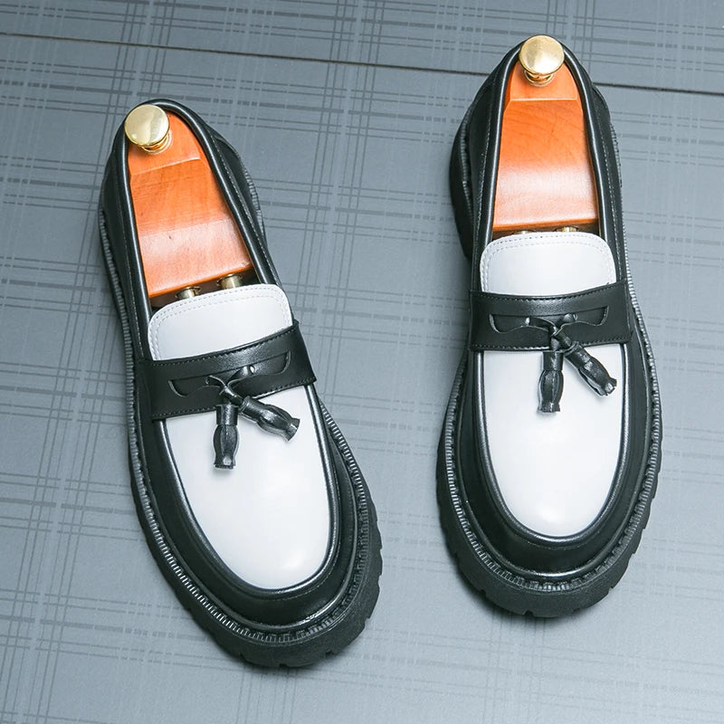 Zapatos de plataforma para hombre — Mocasines formales negros con suela gruesa, boda y oficina