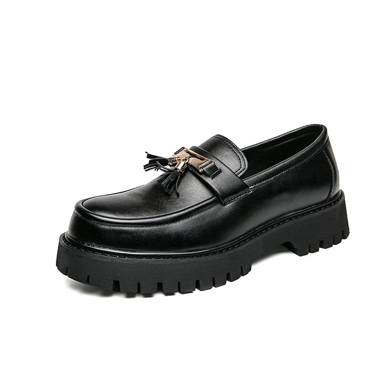 Zapatos de plataforma para hombre — Mocasines formales negros con suela gruesa, boda y oficina