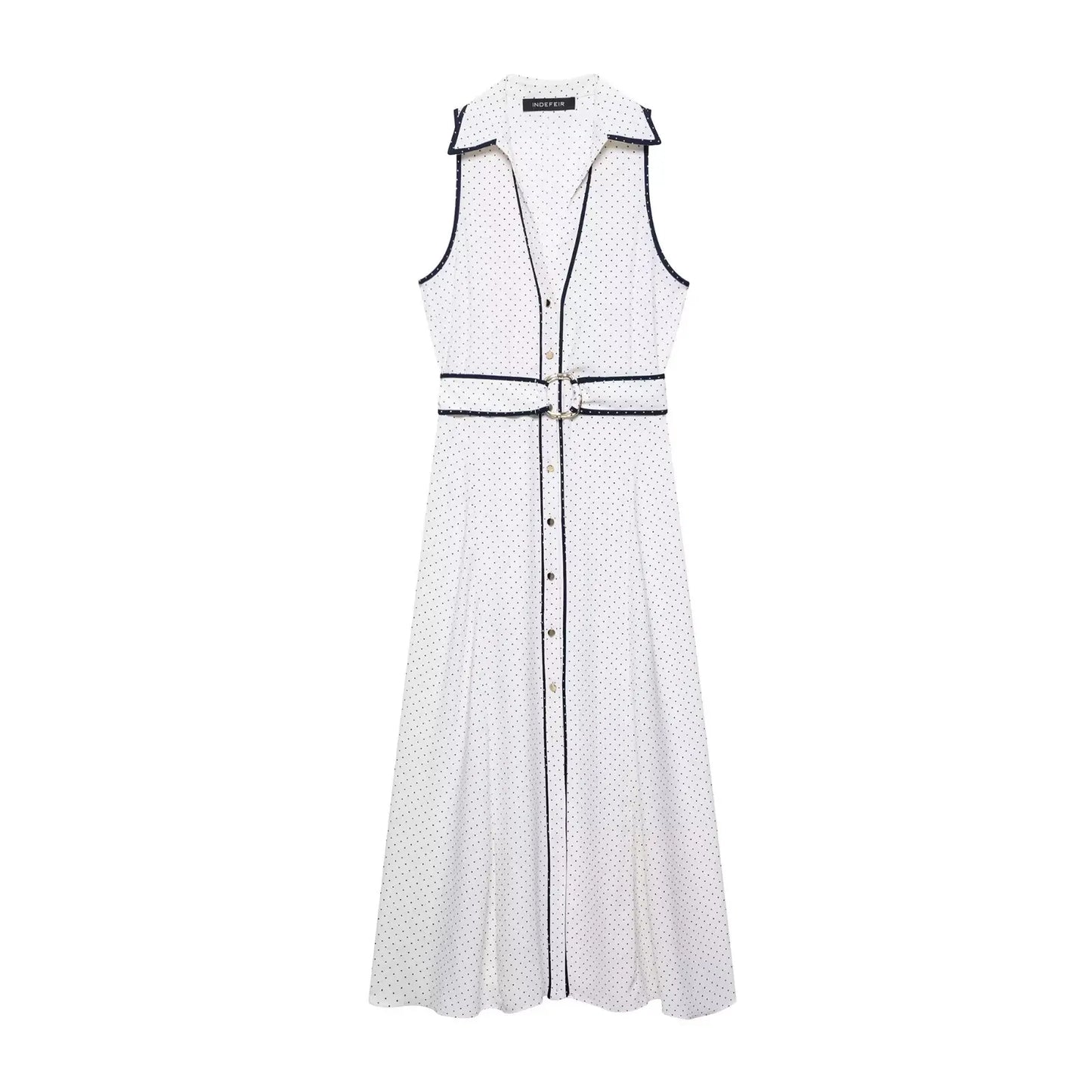 Vestido midi camisero de lunares para mujer — Elegante sin mangas, verano 2026