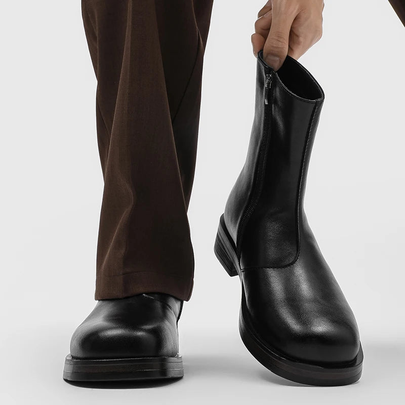 Botas Chelsea mid-top para hombre — Cremallera lateral, estilo moto casual urbano 2026
